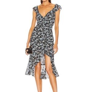 Veronica Beard Amal Silk Floral Midi Dress Blue Wedding Guest 8